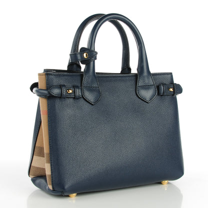 Burberry Grainy Calfskin House Check Small Banner Tote Ink Blue 2 of 12