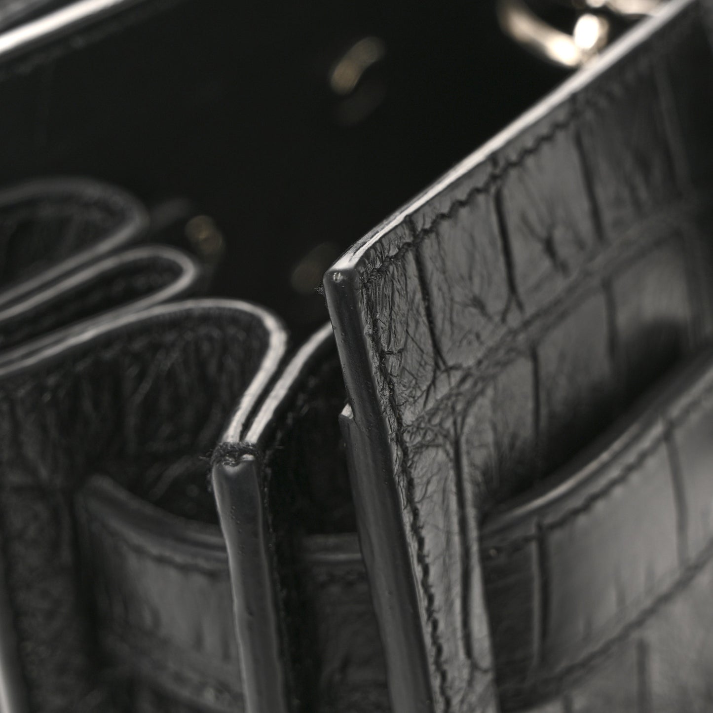 Calfskin Crocodile Embossed Nano Sac De Jour Black