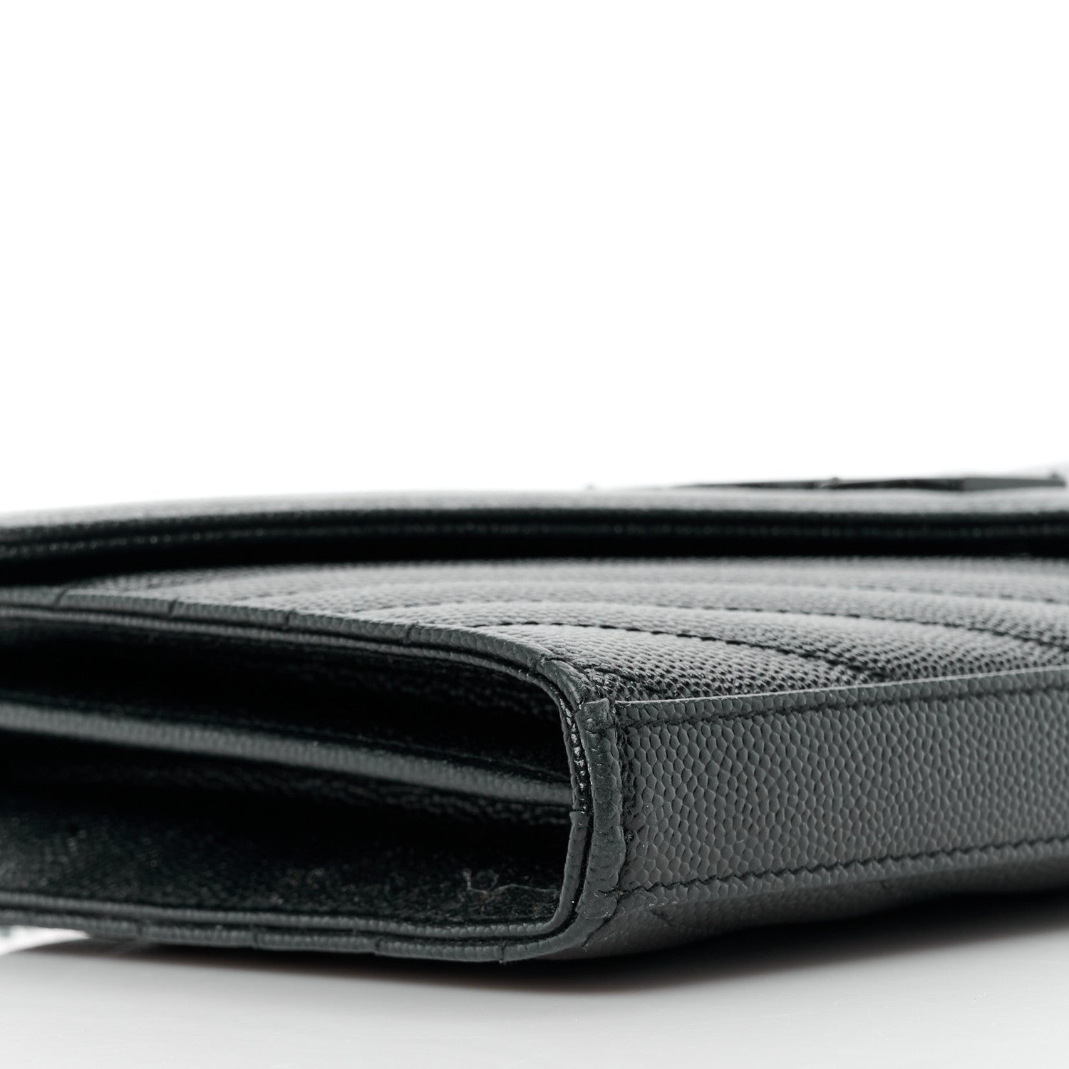 Saint Laurent Grain De Poudre Matelasse Chevron Monogram Monochrome Chain Wallet Black 8 of 11