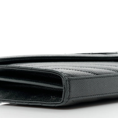 Saint Laurent Grain De Poudre Matelasse Chevron Monogram Monochrome Chain Wallet Black 8 of 11