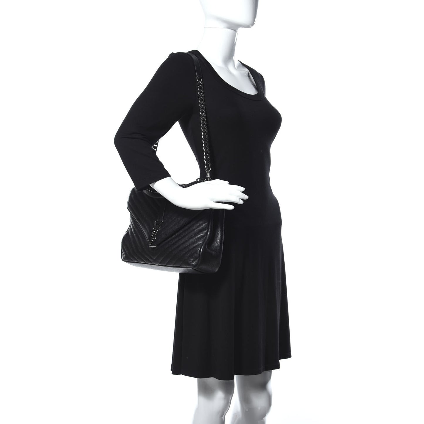 Sheepskin Matelasse Chevron Monogram Large College Satchel Black