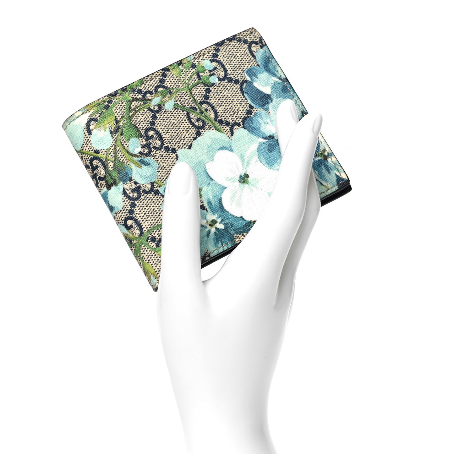 GG Supreme Monogram Blooms Bi-Fold Wallet Beige Blue Navy