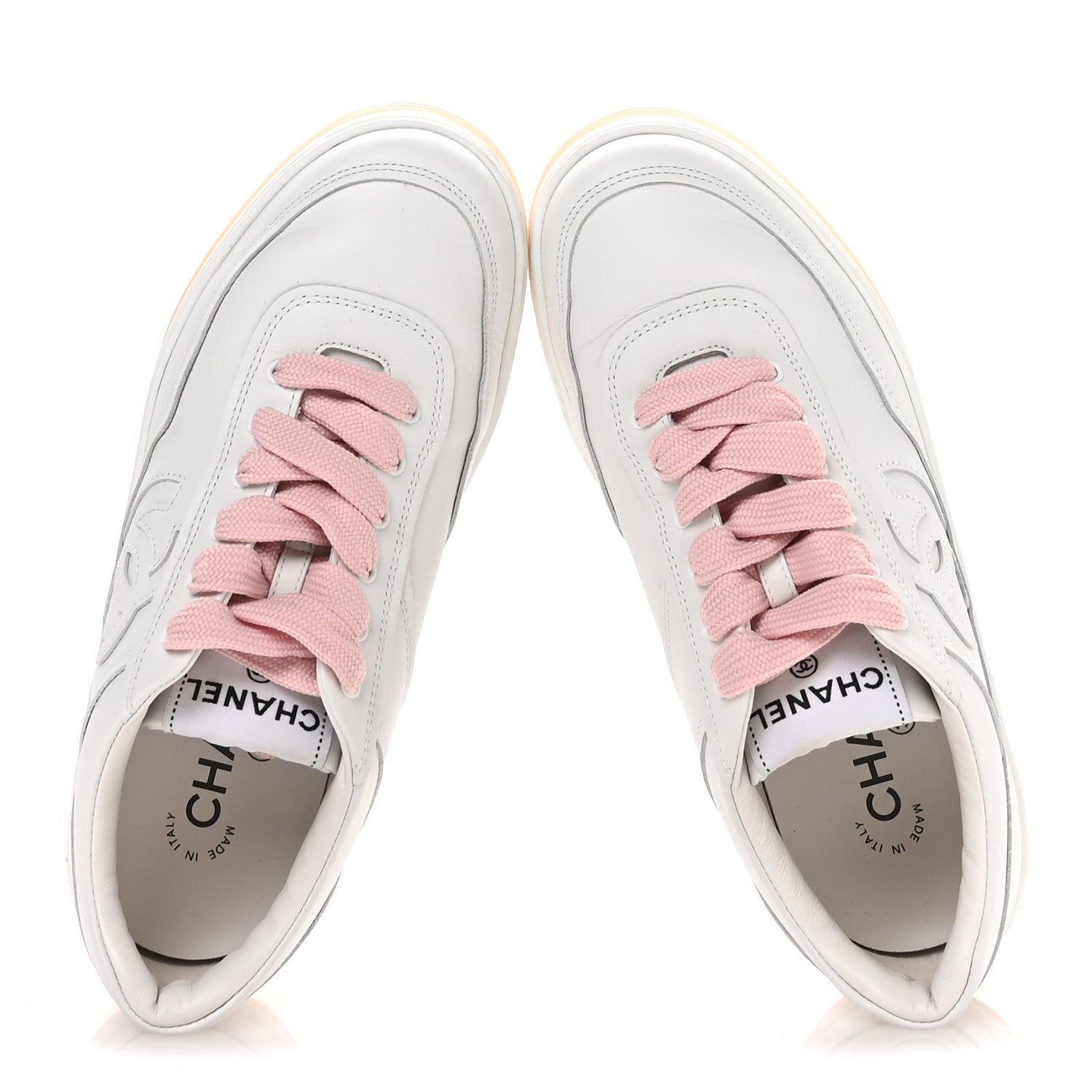 Chanel Calfskin Womens CC Sneakers 36 White Pink 2 of 9