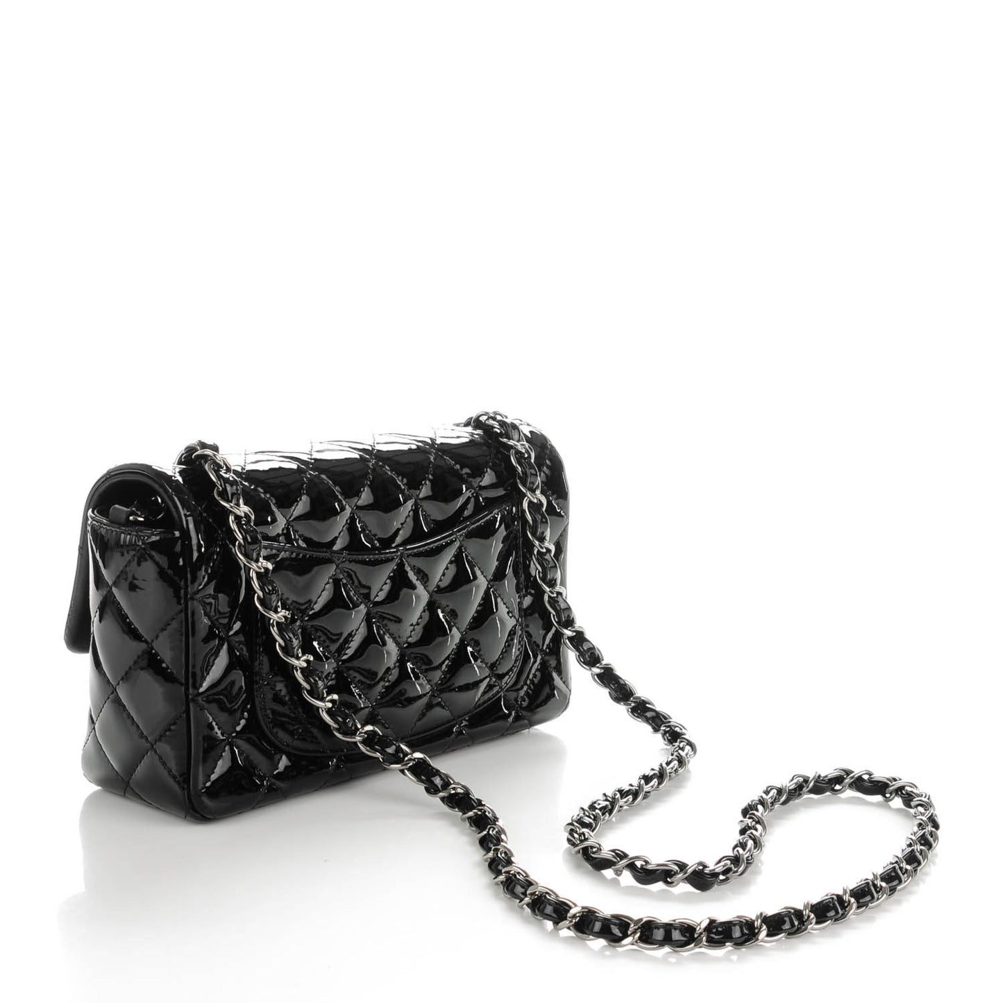 Patent Calfskin Quilted Mini Rectangular Flap Black