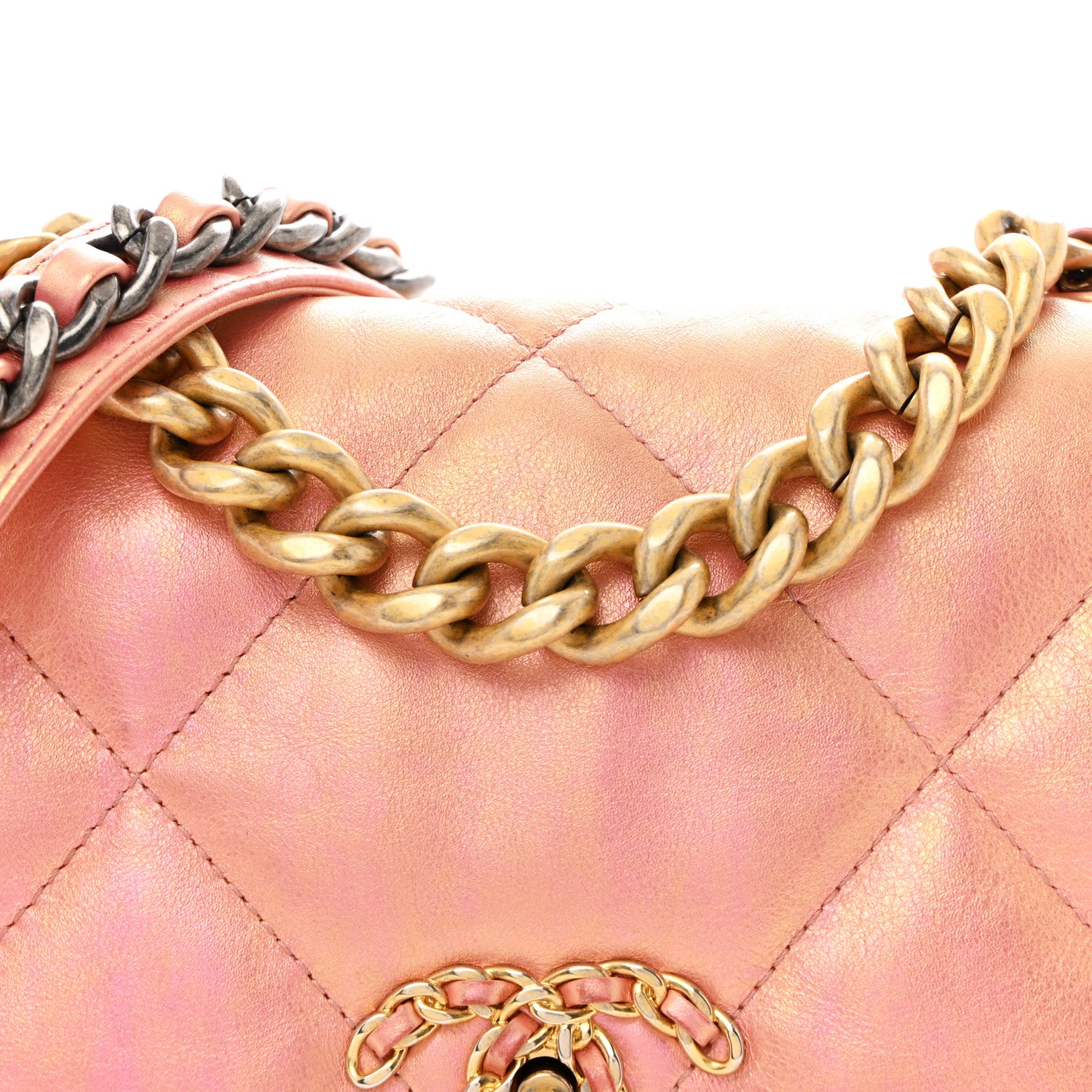 Chanel Iridescent Calfskin Quilted Medium Chanel 19 Flap Pink 8 of 11