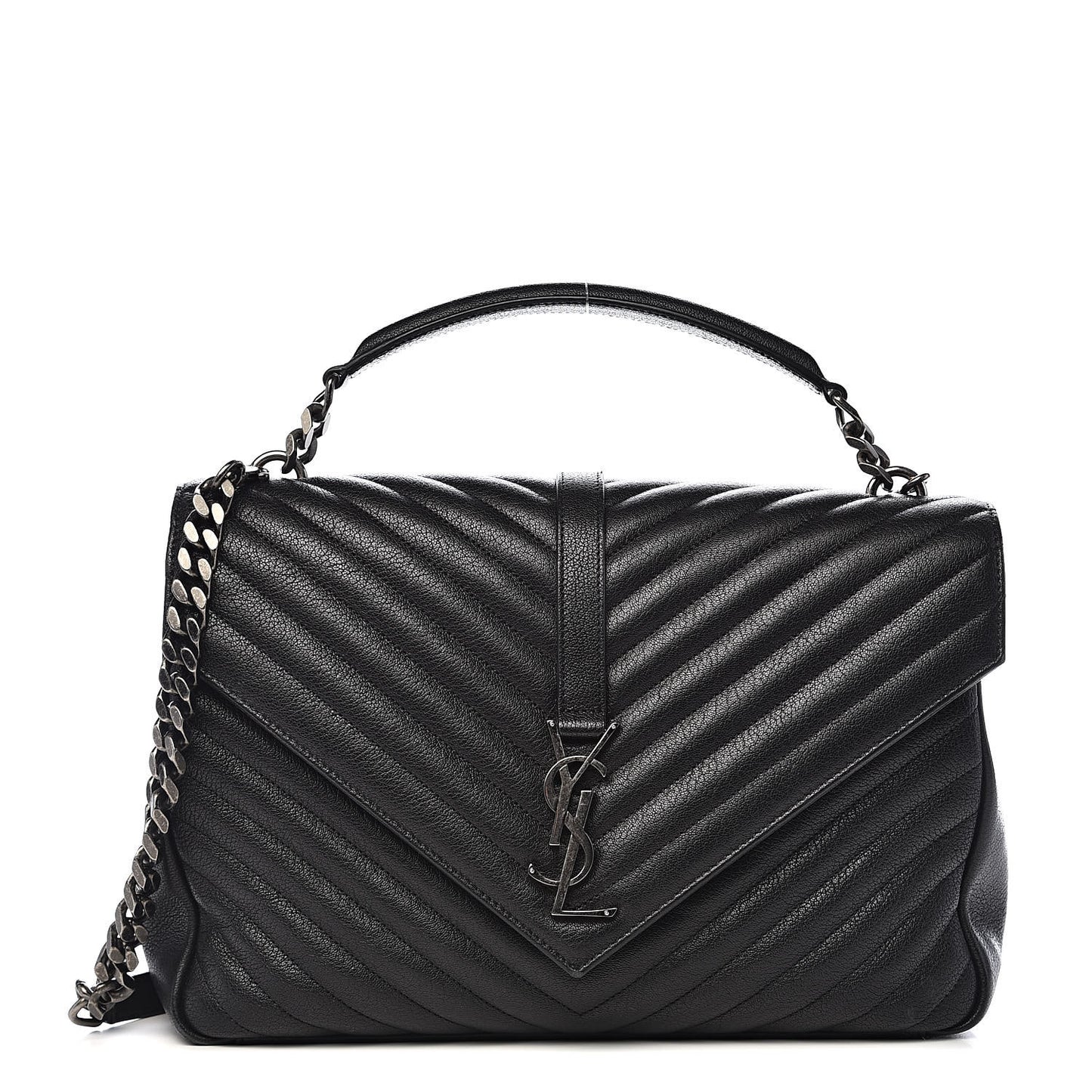 Sheepskin Matelasse Chevron Monogram Large College Satchel Black