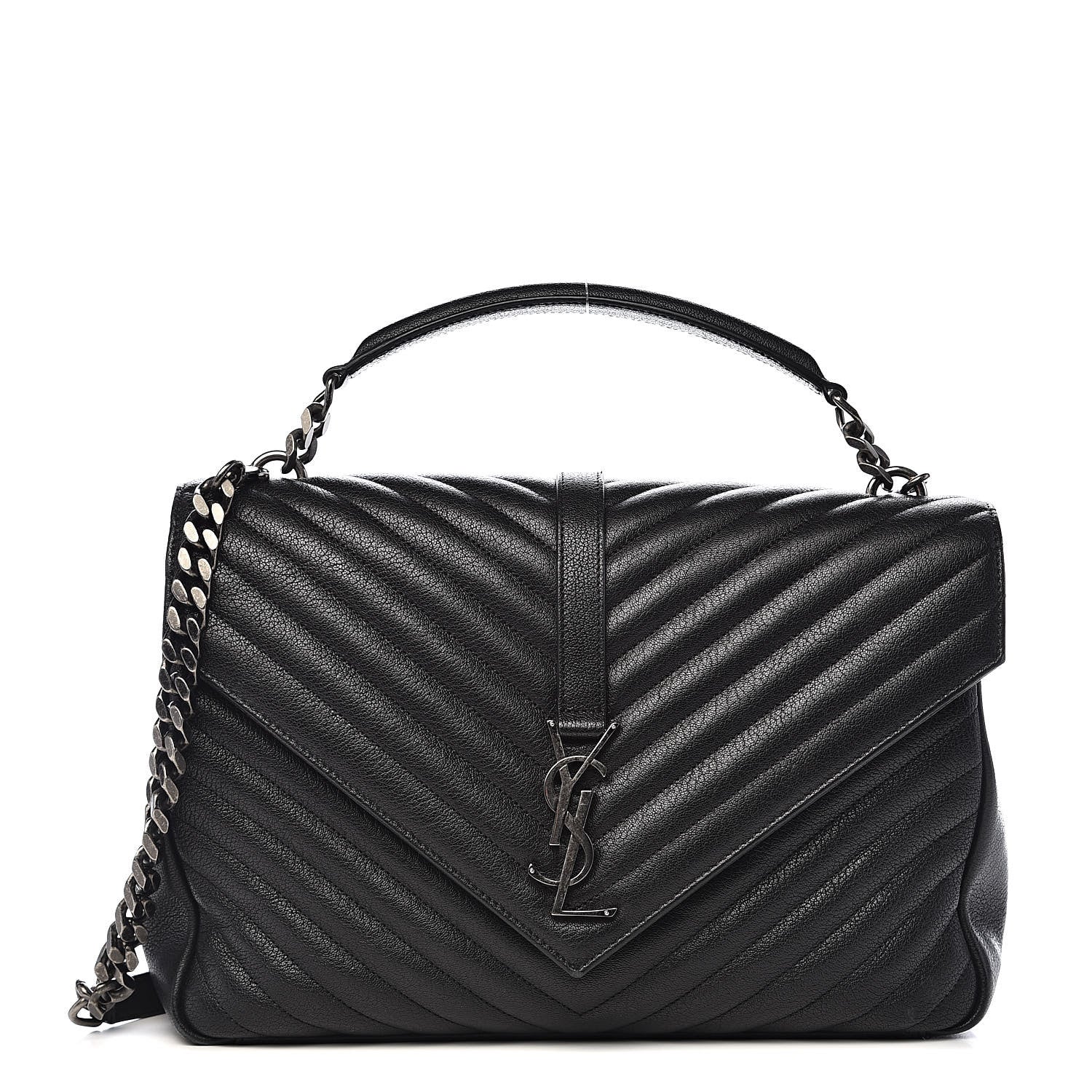 Saint Laurent Sheepskin Matelasse Chevron Monogram Large College Satchel Black 1 of 13