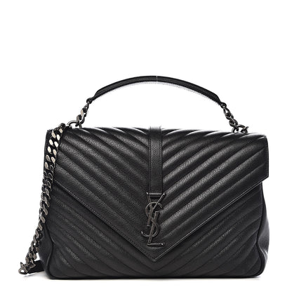 Saint Laurent Sheepskin Matelasse Chevron Monogram Large College Satchel Black 1 of 13