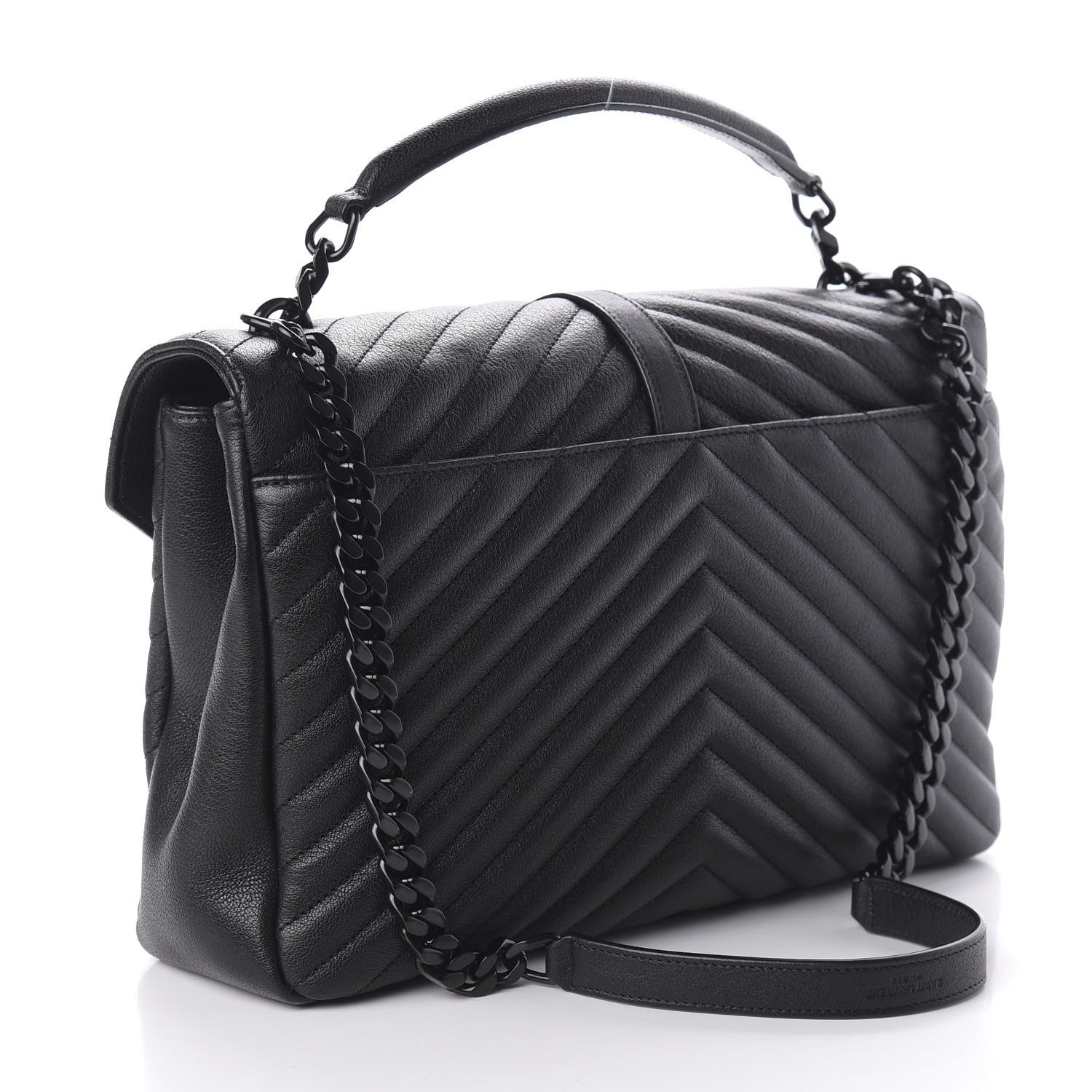 Saint Laurent Sheepskin Matelasse Chevron Monogram Monochrome Large College Satchel Black 3 of 9