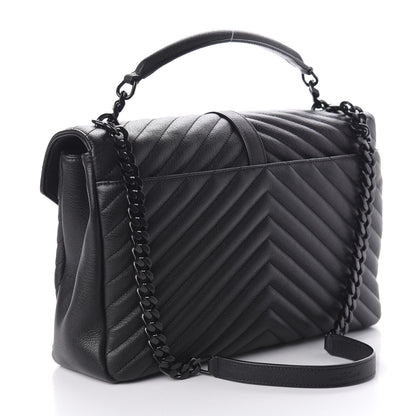 Saint Laurent Sheepskin Matelasse Chevron Monogram Monochrome Large College Satchel Black 3 of 9