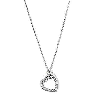 David Yurman Sterling Silver 18K Yellow Gold Large Open Heart Cable Necklace 1 of 4