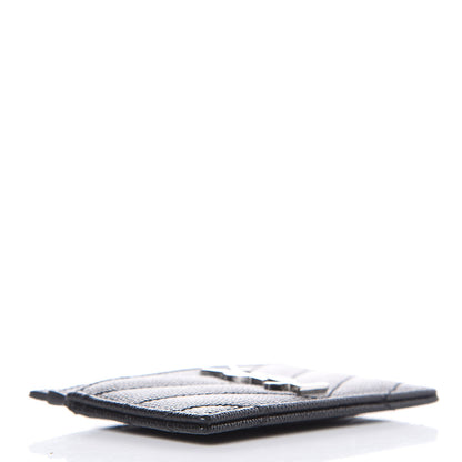 Saint Laurent Grain De Poudre Matelasse Chevron Monogram Credit Card Case Black 4 of 7