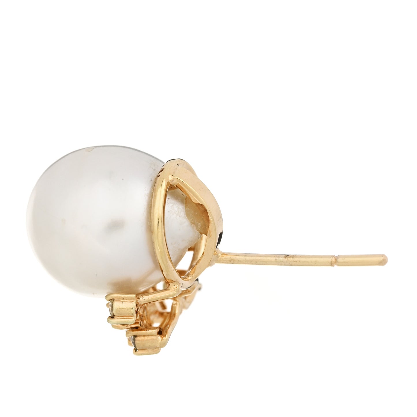 14K Yellow Gold Diamond Cultured Pearl 10.5-11mm Earrings