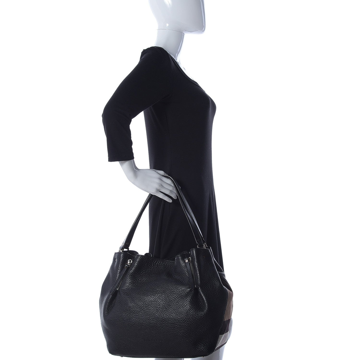 Burberry Grainy Calfskin House Check Medium Maidstone Black 2 of 10