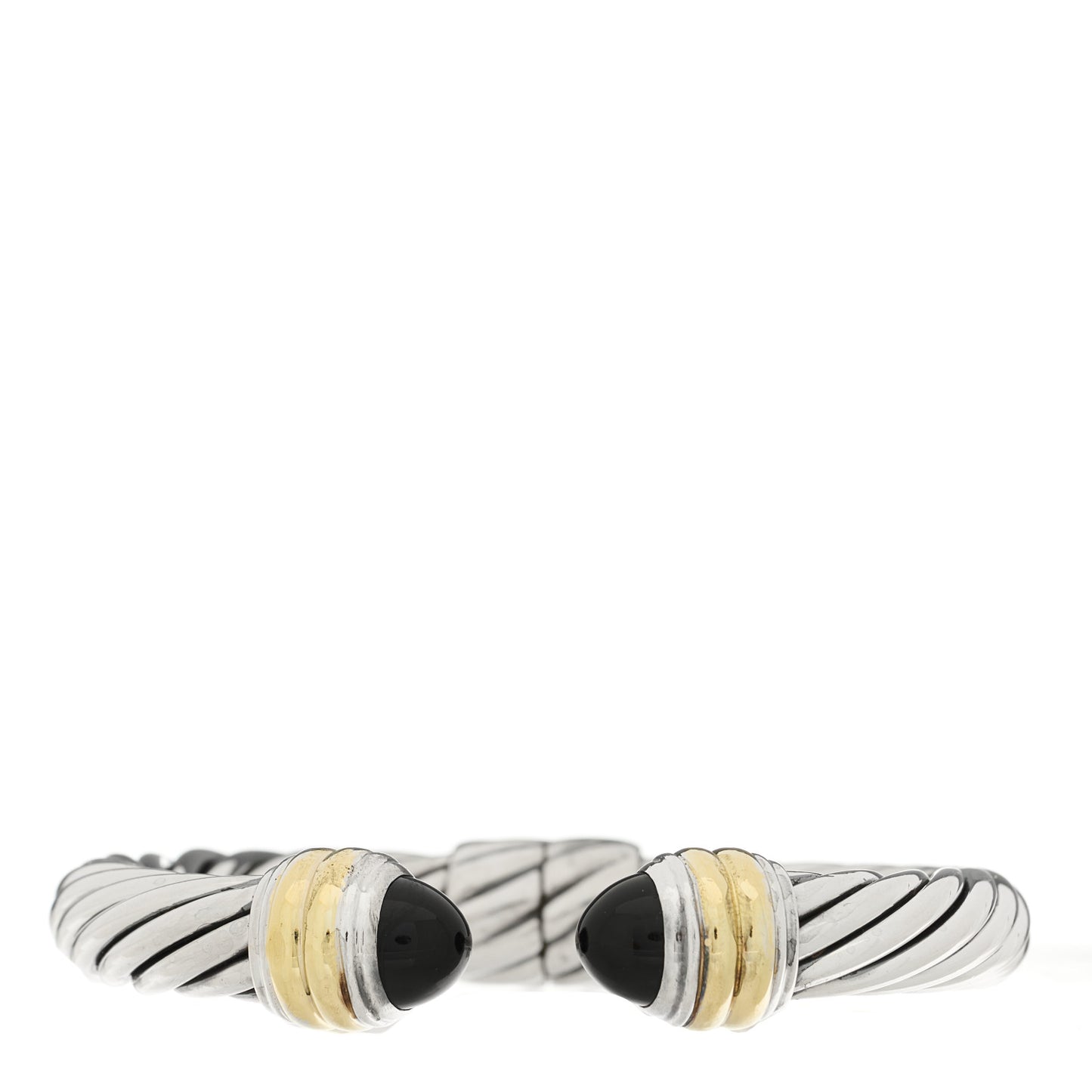 Sterling Silver 14K Yellow Gold Black Onyx 10mm Cable Classics Hinged Bracelet