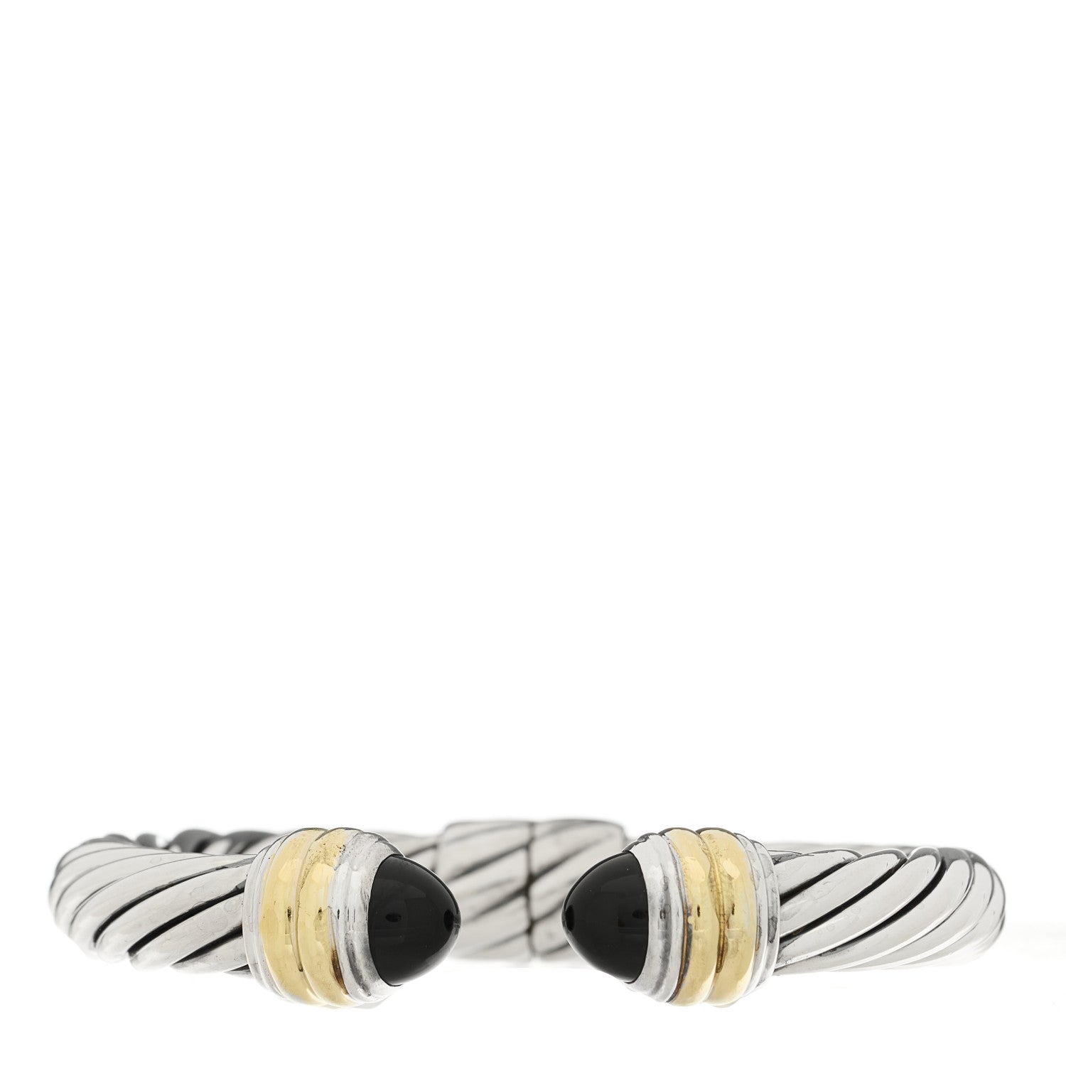 David Yurman Sterling Silver 14K Yellow Gold Black Onyx 10mm Cable Classics Hinged Bracelet 1 of 3