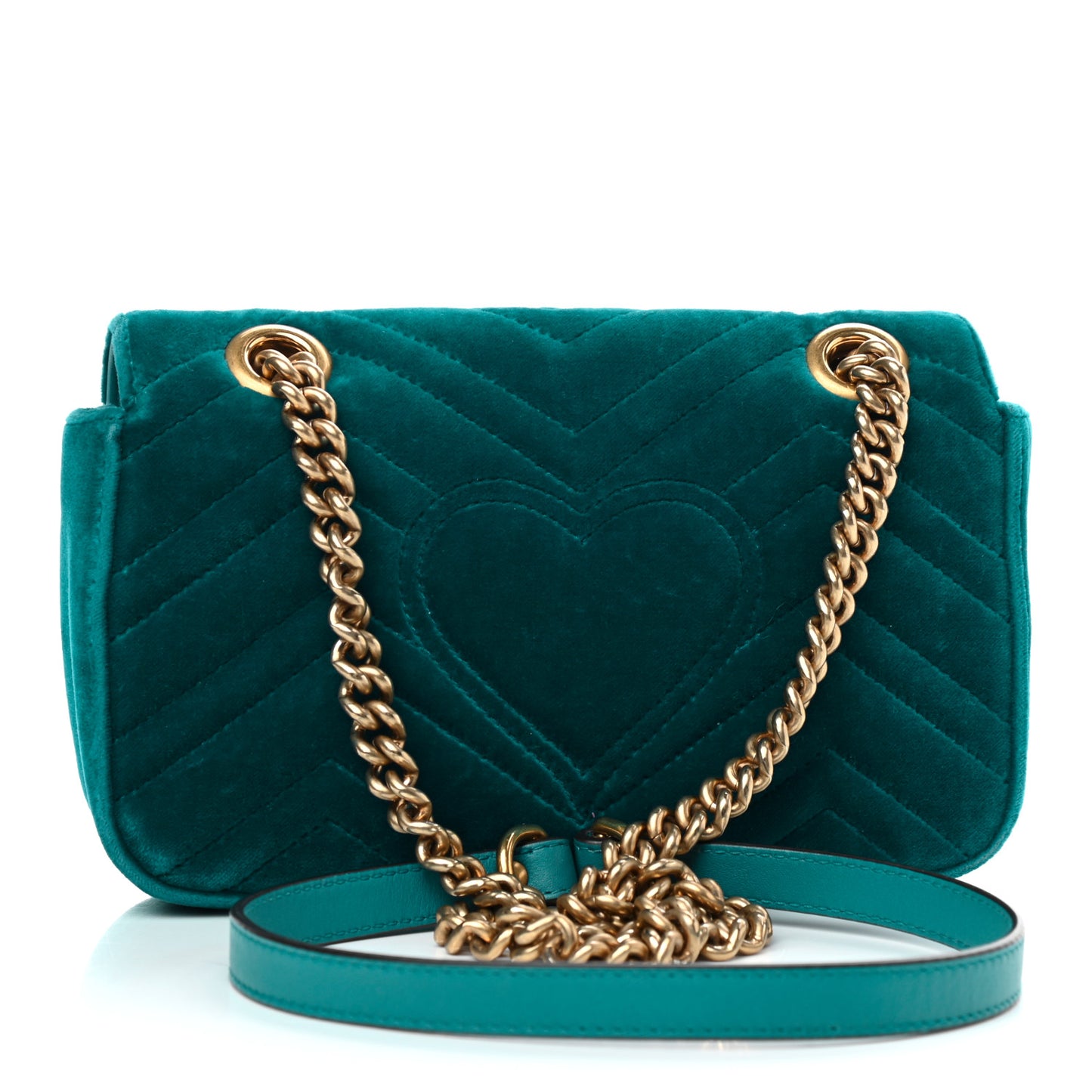 Velvet Matelasse Mini GG Marmont Shoulder Bag Pavone Cyan