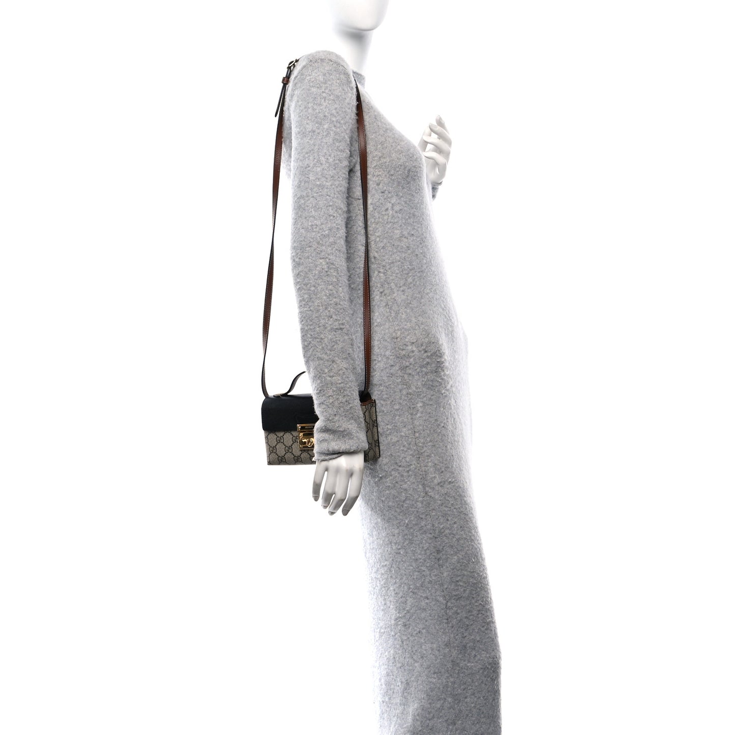 GG Supreme Monogram Calfskin Mini Padlock Top Handle Shoulder Bag Beige Black Cuir