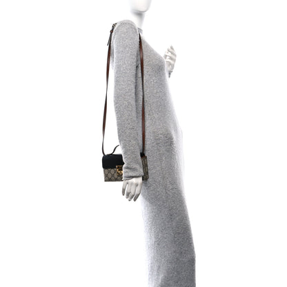 Gucci GG Supreme Monogram Calfskin Mini Padlock Top Handle Shoulder Bag Beige Black Cuir 2 of 12