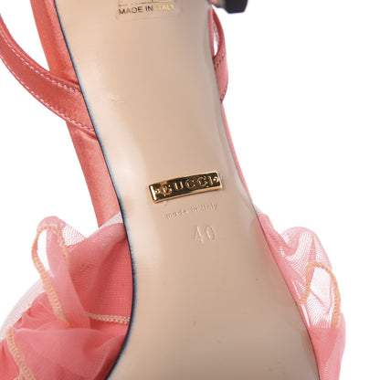 Gucci Tulle Ruffle Mid Heel Slingback Sandals 40 Peach White 8 of 10