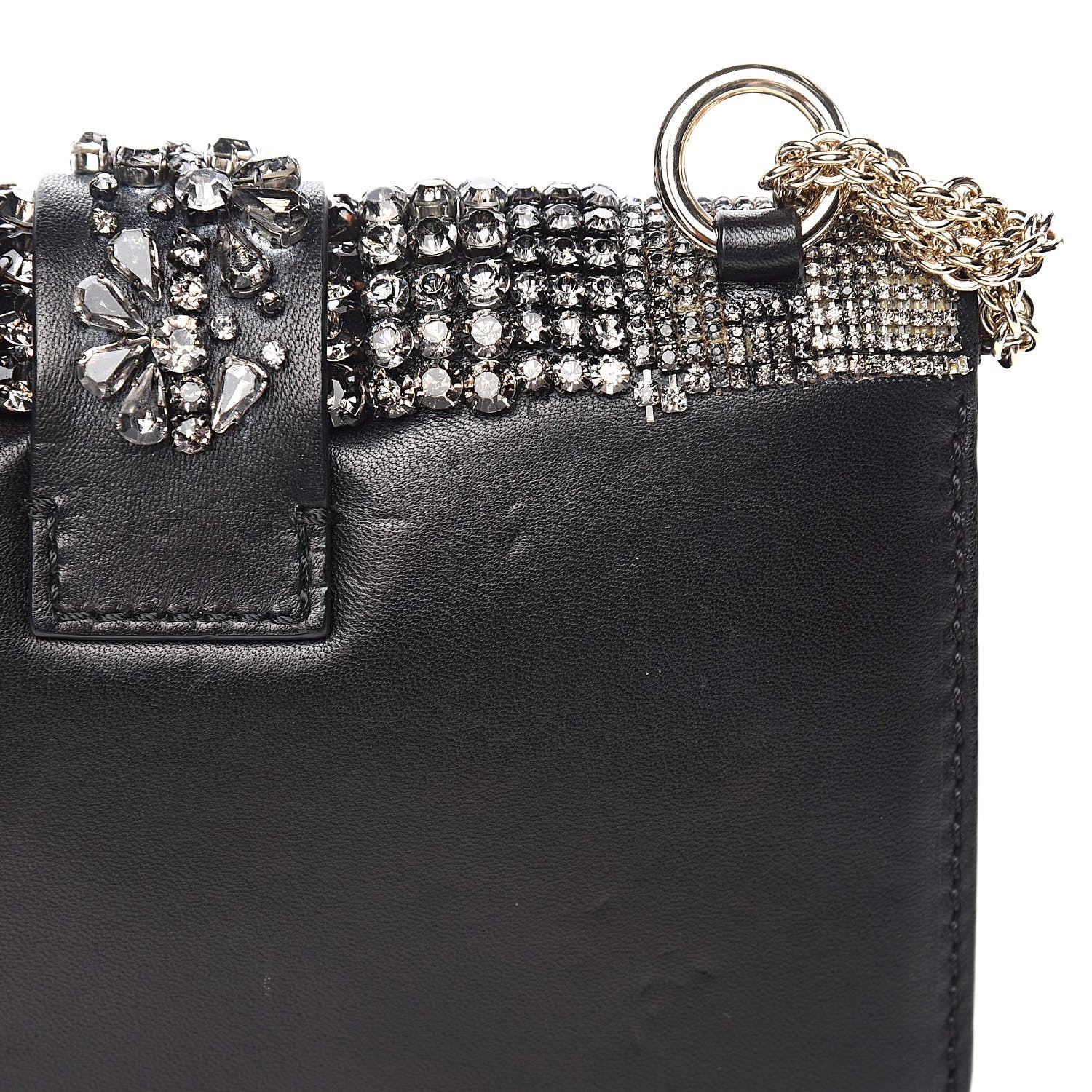 Valentino Garavani Vitello Crystal Embellished Small Glam Lock Rockstud Flap Black 10 of 13