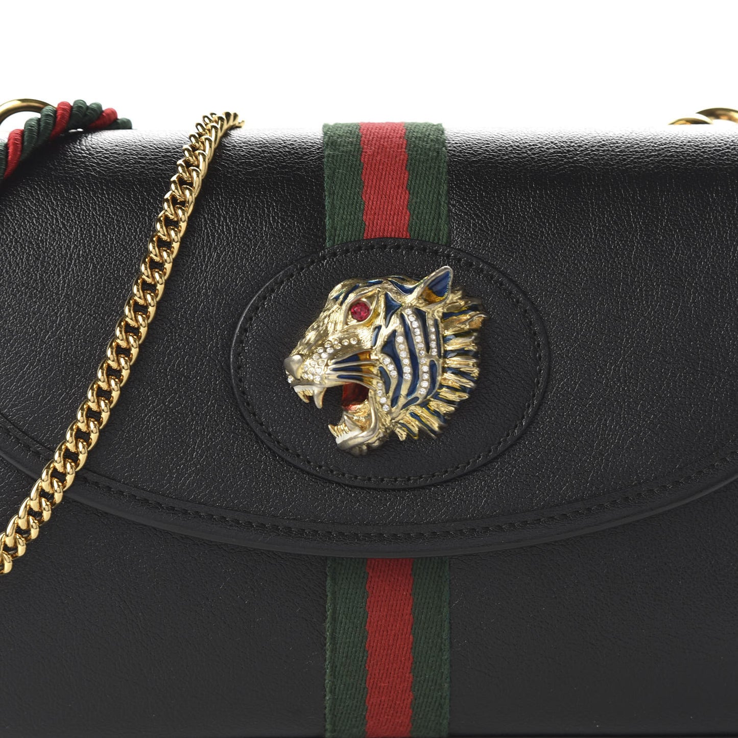 Textured Calfskin Web Small Rajah Slim Flap Shoulder Bag Black