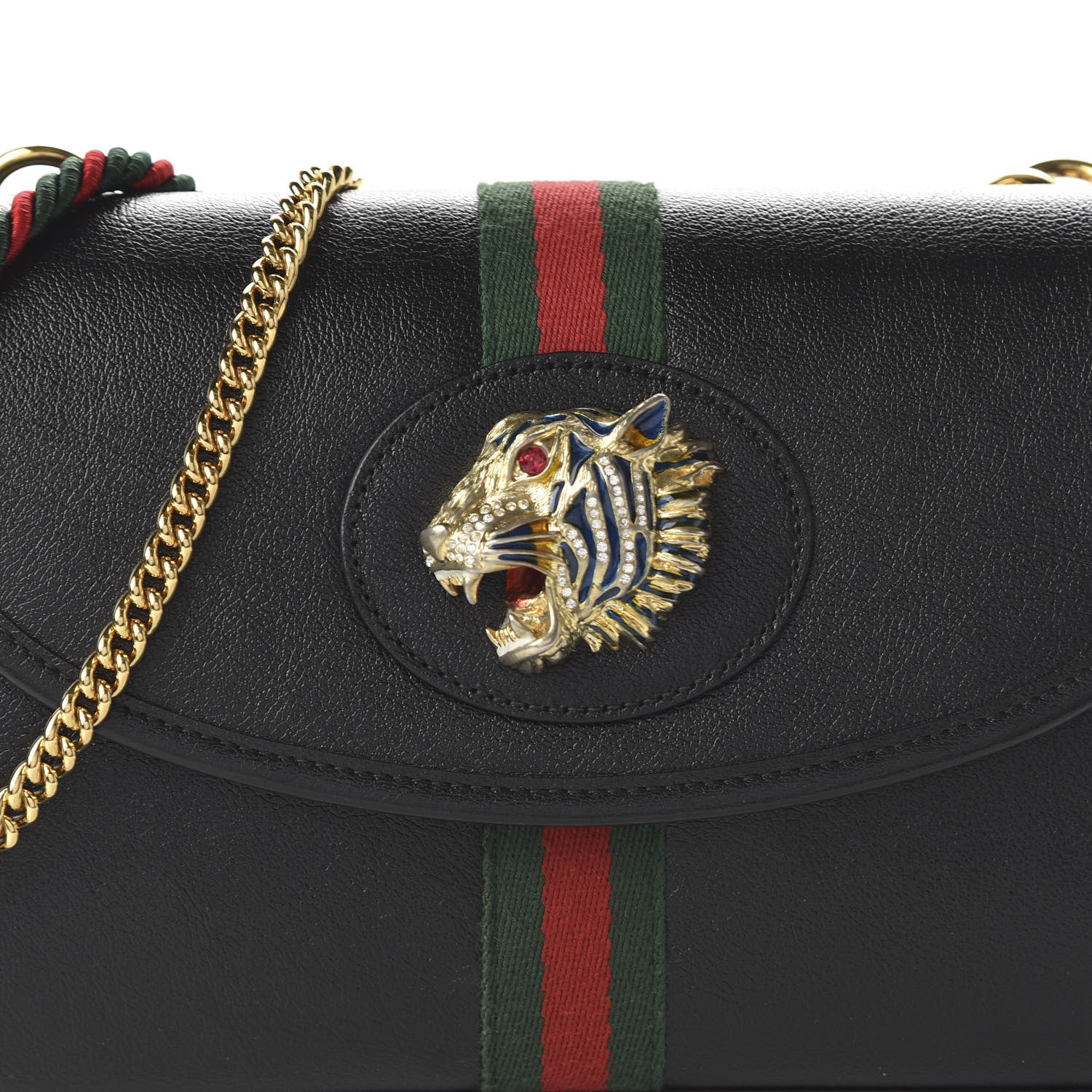 Gucci Textured Calfskin Web Small Rajah Slim Flap Shoulder Bag Black 19 of 21