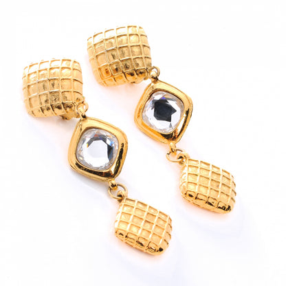 Chanel Crystal Quilted Clip On Earrings Gold 3 of 4