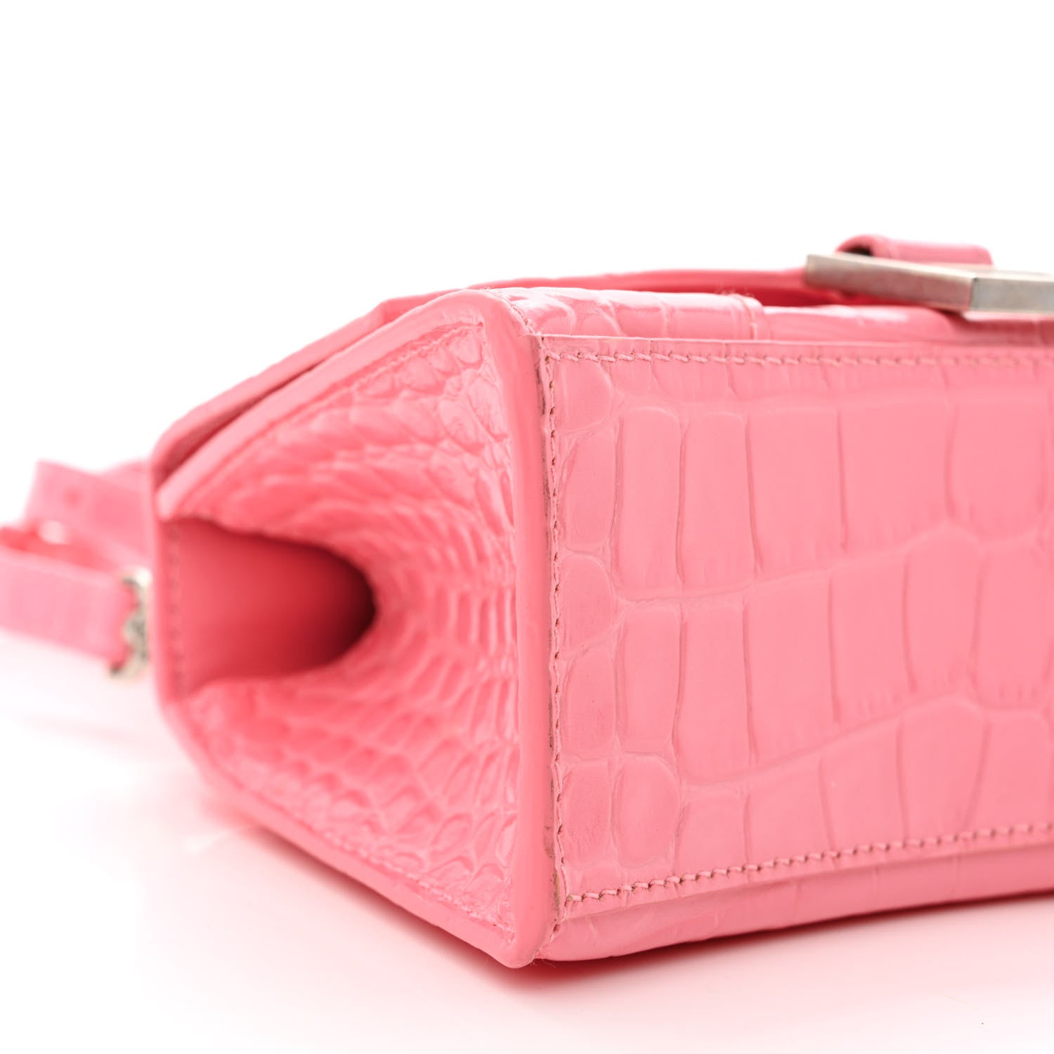 Balenciaga Shiny Calfskin Crocodile Embossed Hourglass Top Handle Bag XS Sweet Pink 10 of 14