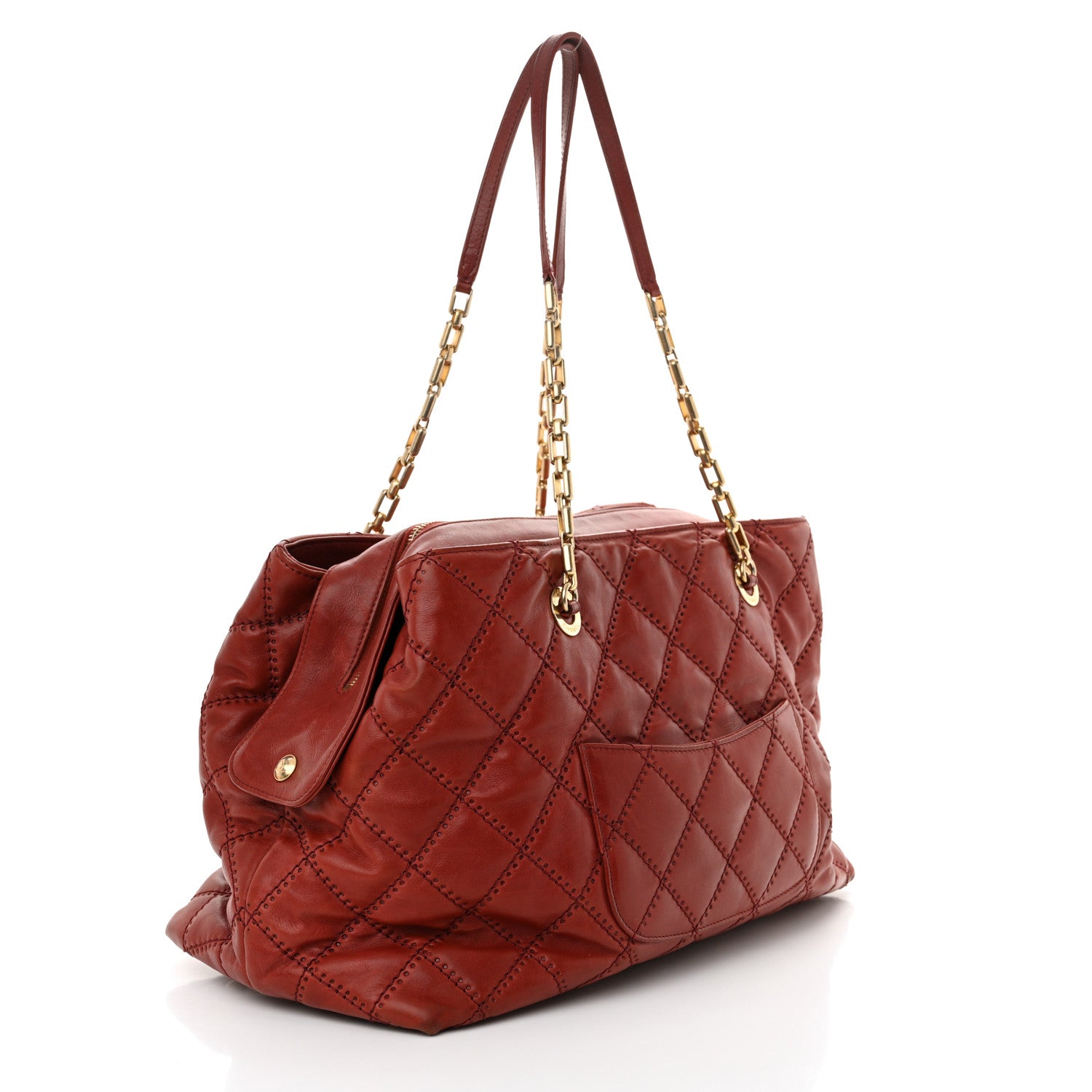 Chanel Calfskin Quilted Medium Retro Chain Tote Red 3 of 12