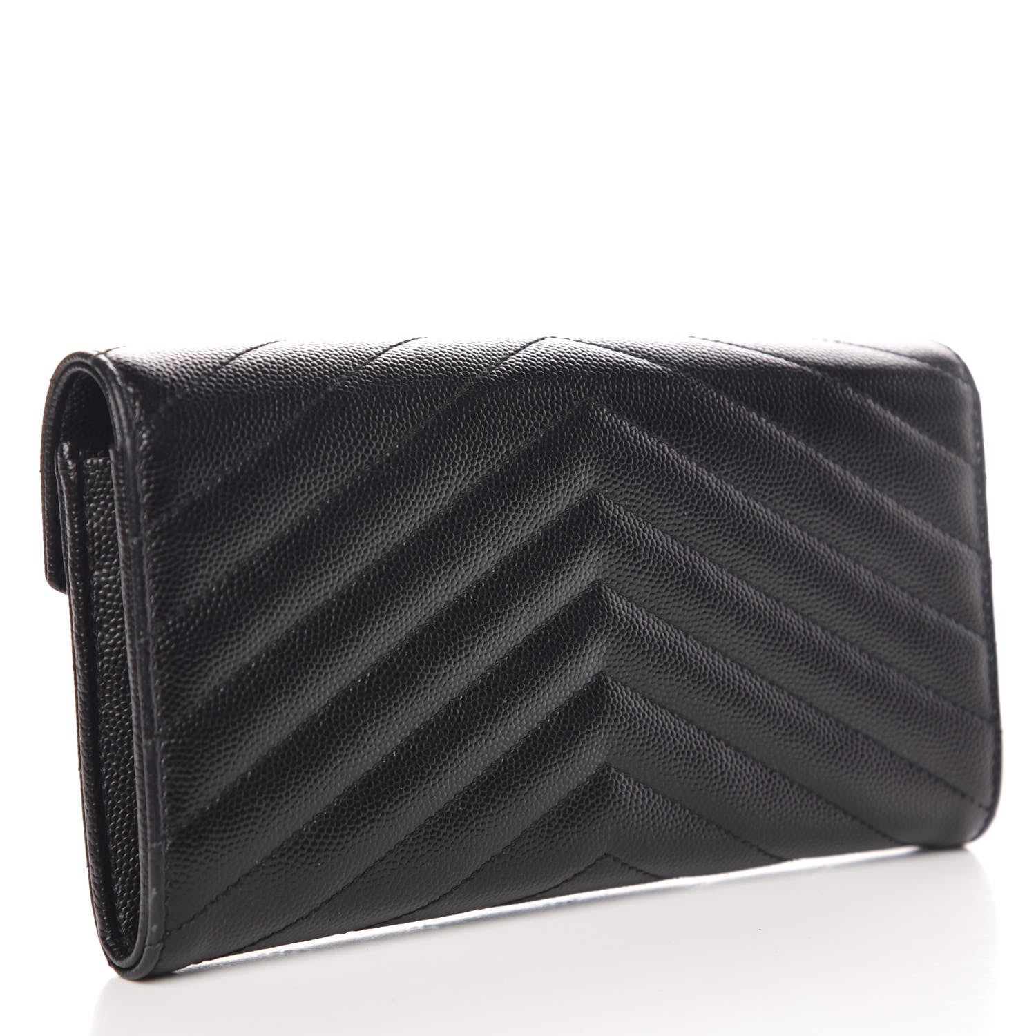 Saint Laurent Grain De Poudre Matelasse Chevron Monogram Flap Wallet Black 3 of 9