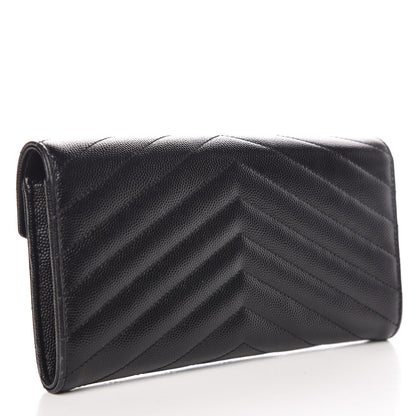Saint Laurent Grain De Poudre Matelasse Chevron Monogram Flap Wallet Black 3 of 9