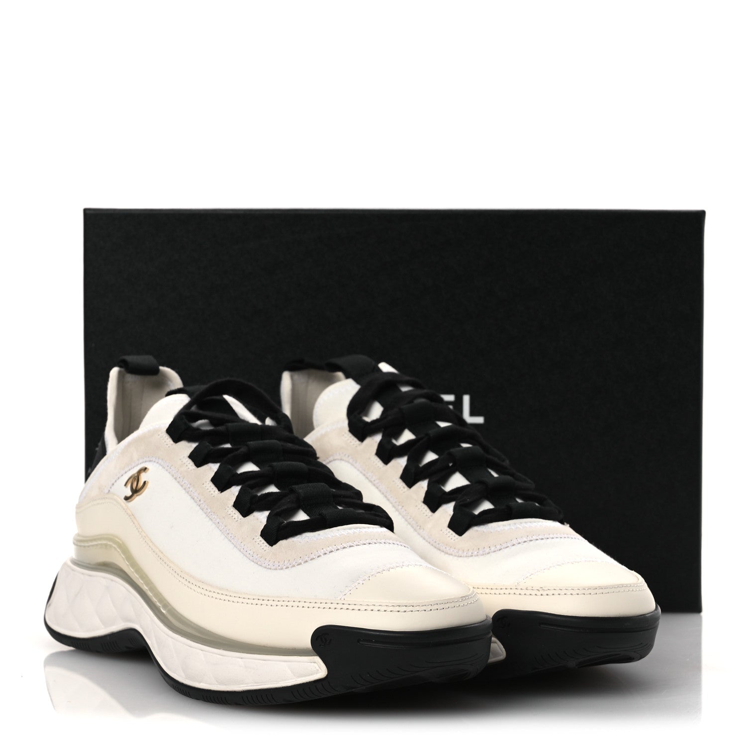 Chanel Velvet Calfskin Mixed Fibers CC Sneakers 40.5 Ivory Black 11 of 11