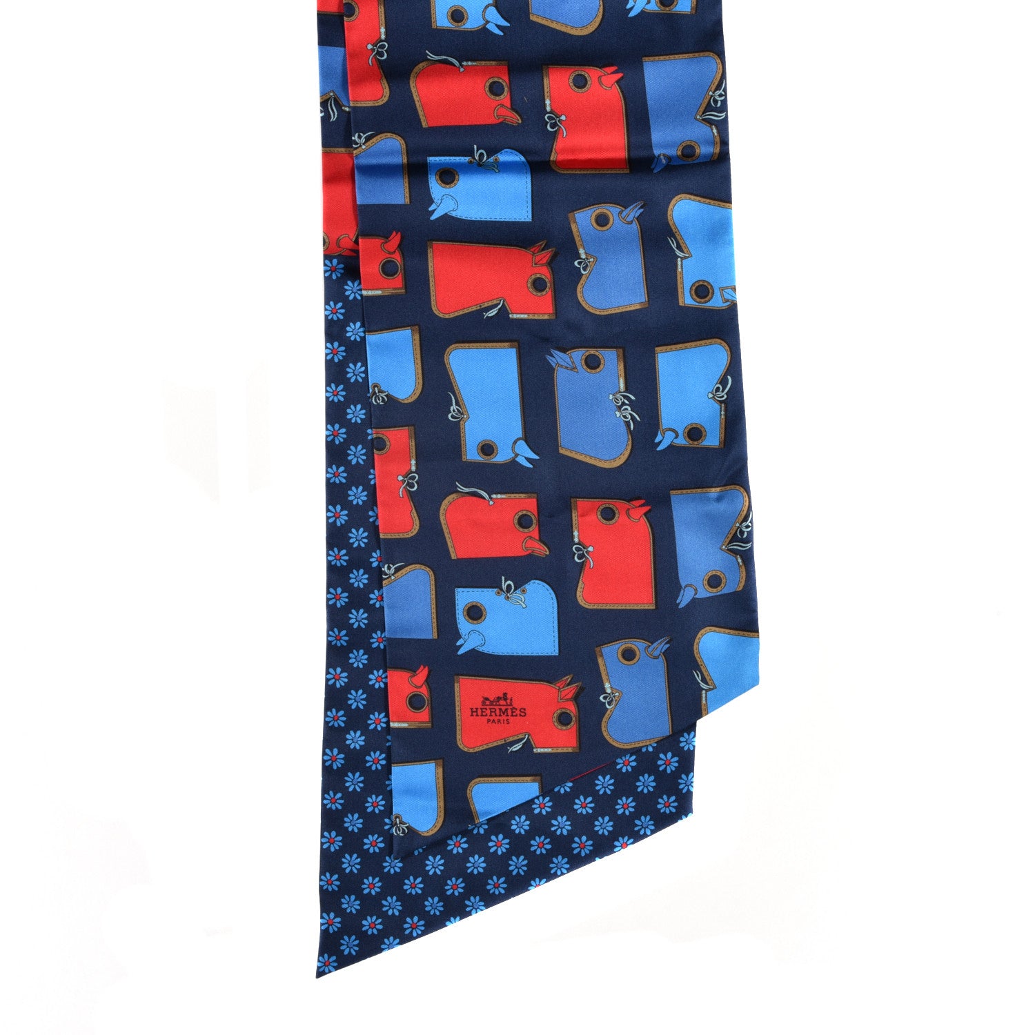 Hermes Silk Camails Fleuri Maxi Twilly Cut Marine Rouge Cobalt 2 of 3