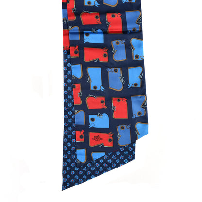 Hermes Silk Camails Fleuri Maxi Twilly Cut Marine Rouge Cobalt 2 of 3