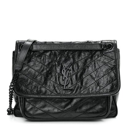 Saint Laurent Crinkled Calfskin Matelasse Monogram Medium Niki Chain Satchel Black 1 of 9