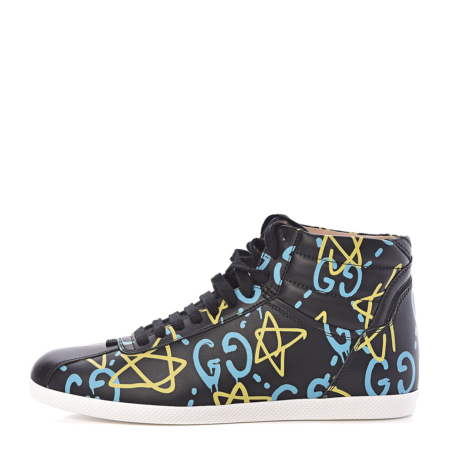 Calfskin GucciGhost Print Womens High Top Sneakers 37 Black New Acquamarine