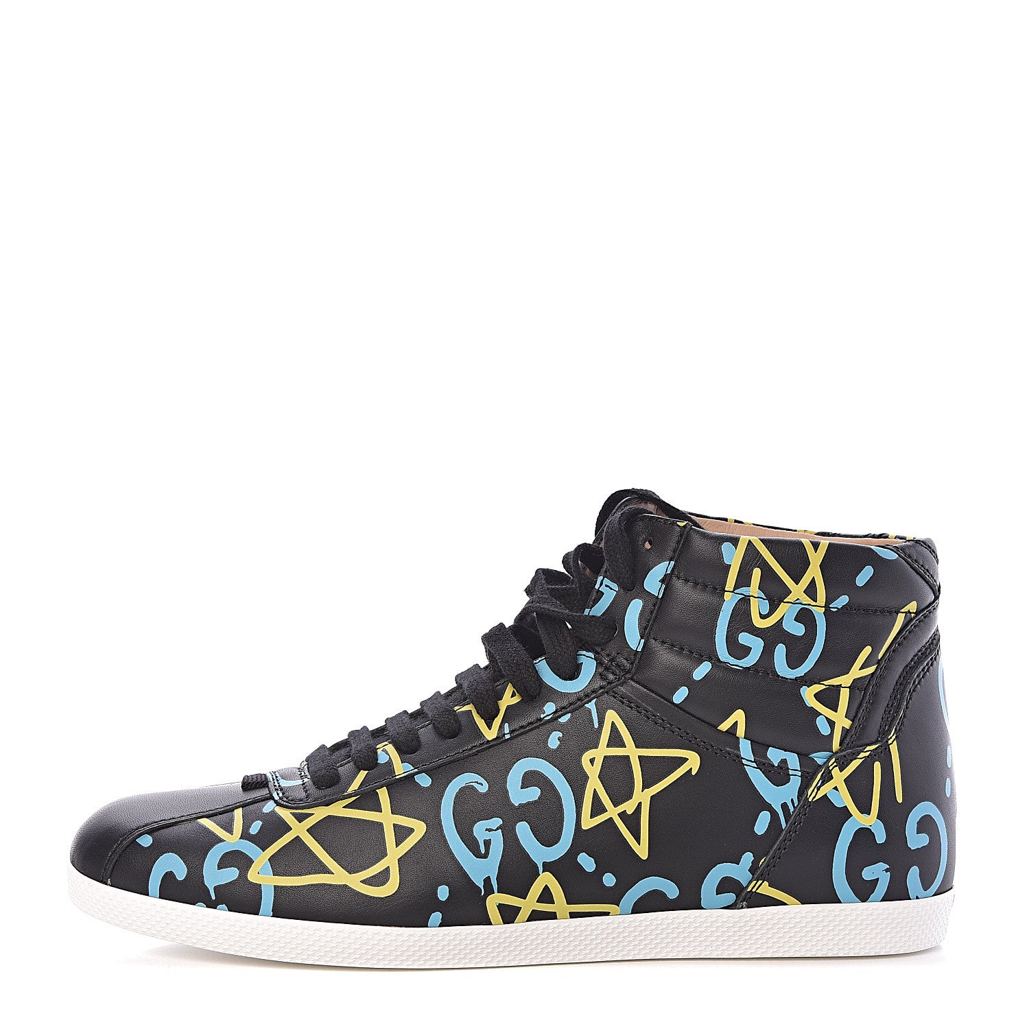 Gucci Calfskin GucciGhost Print Womens High Top Sneakers 37 Black New Acquamarine 1 of 9