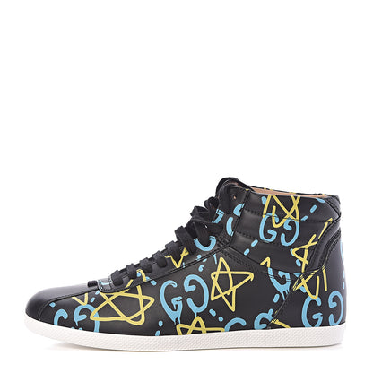 Gucci Calfskin GucciGhost Print Womens High Top Sneakers 37 Black New Acquamarine 1 of 9