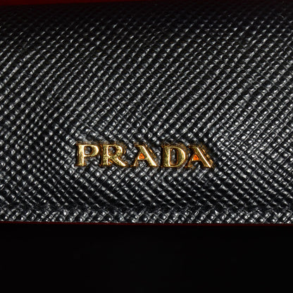 Prada Saffiano Cuir Small Double Bag Black Ciliegia 6 of 10