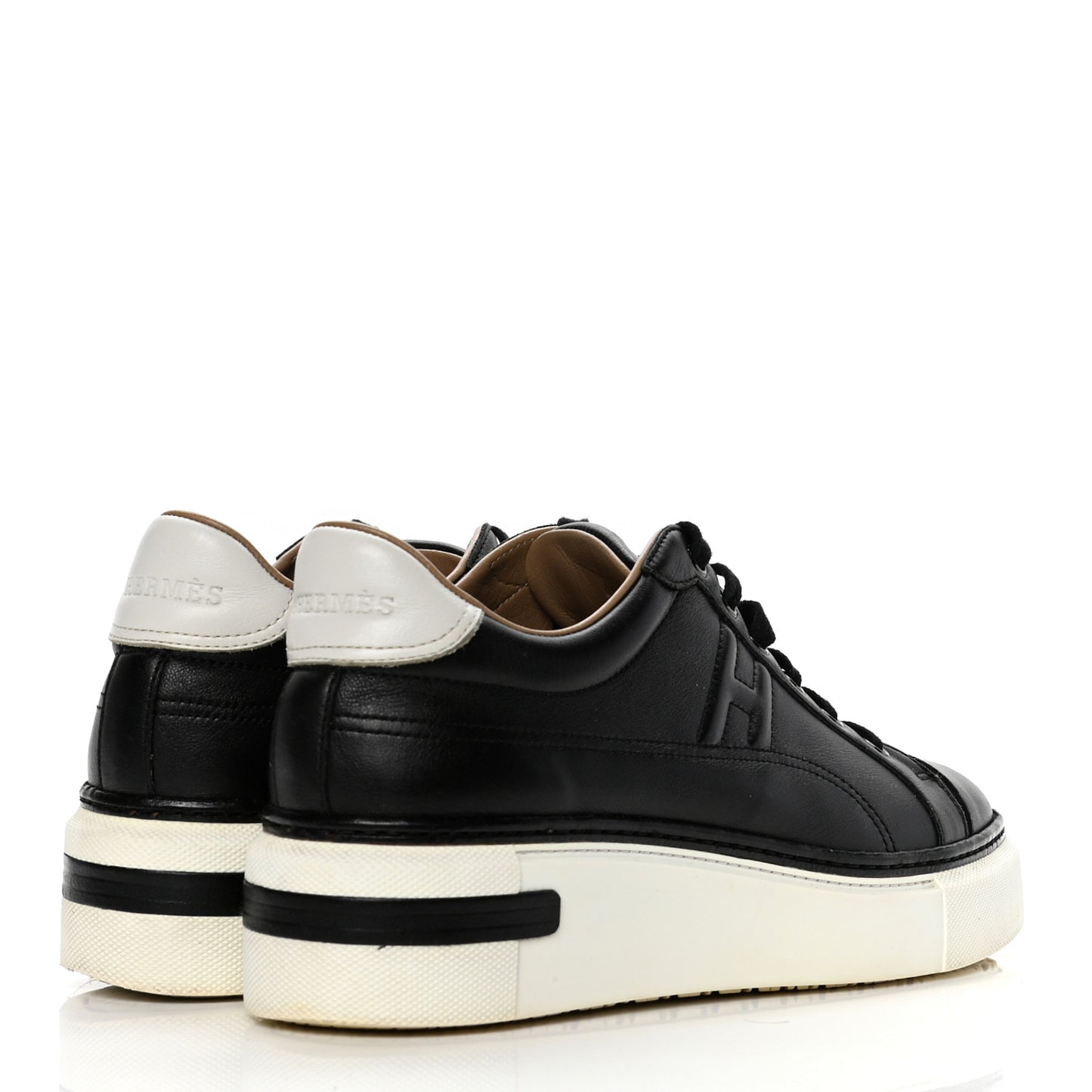 Calfskin Womens Polo Sneakers 40.5 Black White