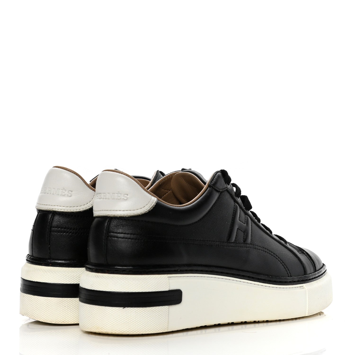 Hermes Calfskin Womens Polo Sneakers 40.5 Black White 4 of 9