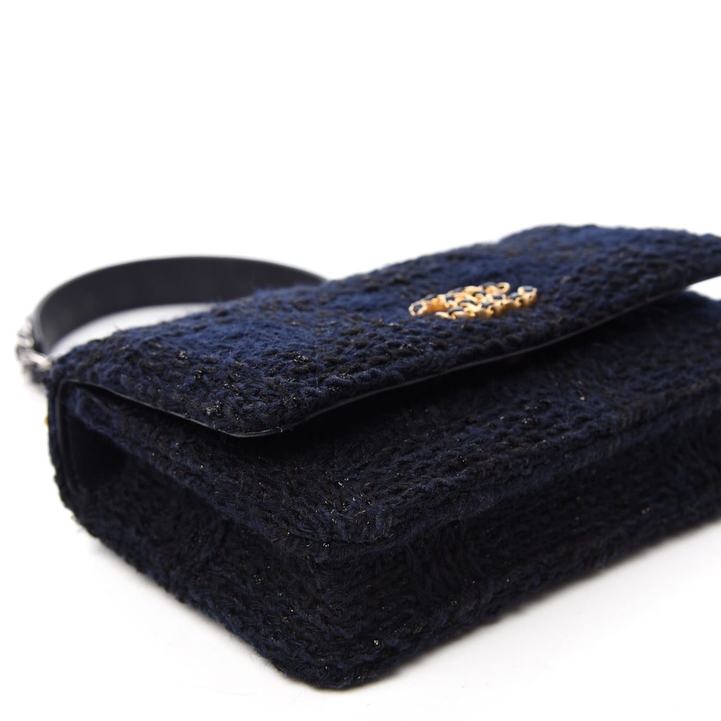 Wool Tweed Lambskin Quilted Chanel 19 Wallet On Chain WOC Blue Black