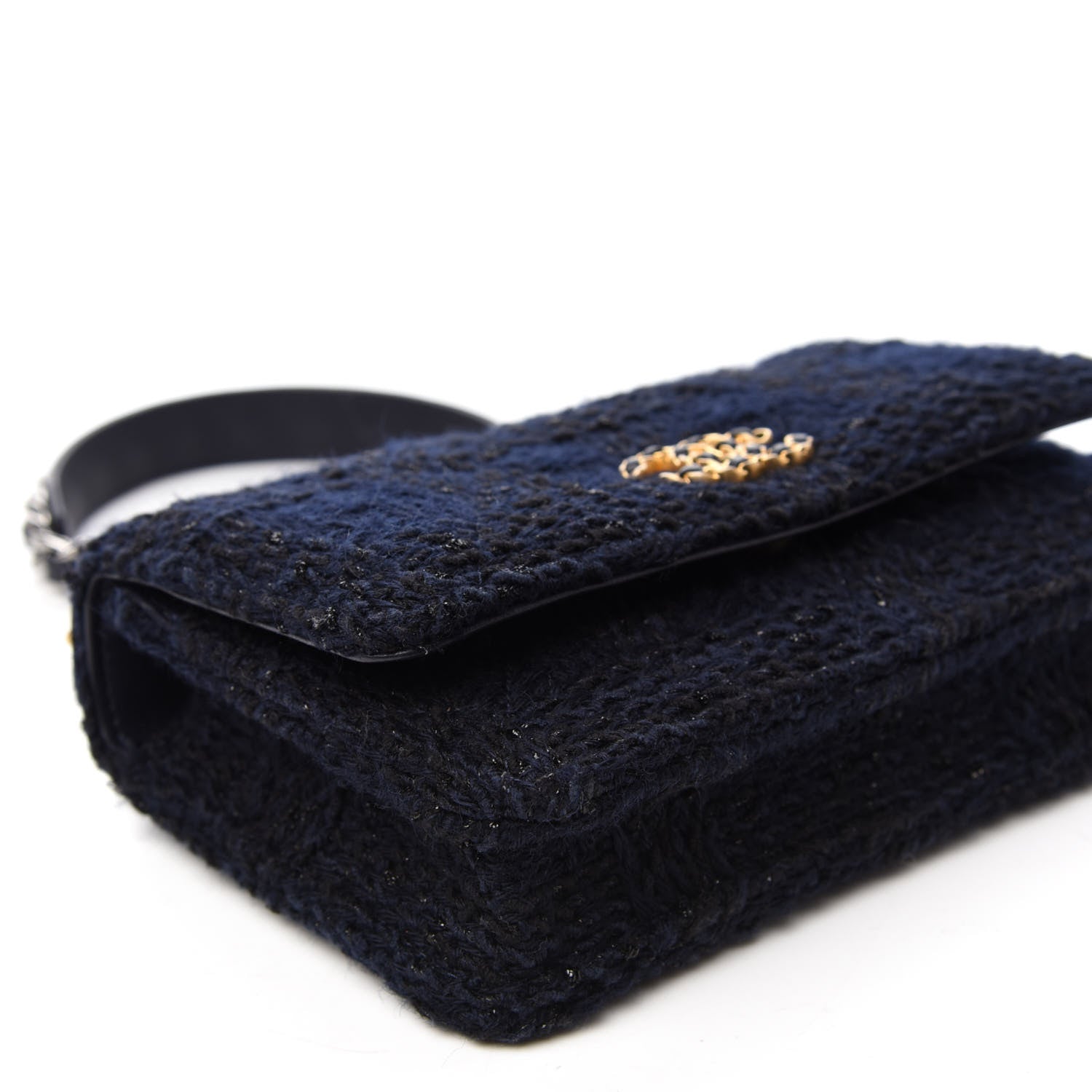 Chanel Wool Tweed Lambskin Quilted Chanel 19 Wallet On Chain WOC Blue Black 5 of 12