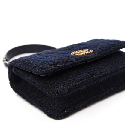 Chanel Wool Tweed Lambskin Quilted Chanel 19 Wallet On Chain WOC Blue Black 5 of 12