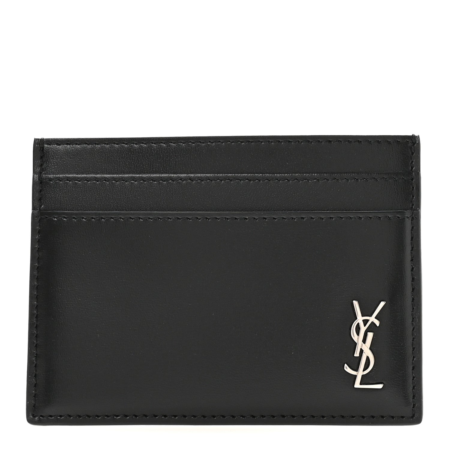 Saint Laurent Calfskin Tiny Cassandre Credit Card Case Black 1 of 8