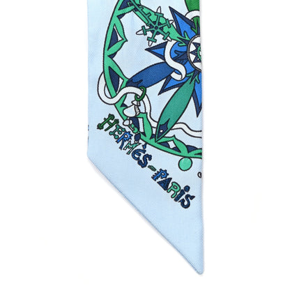 Hermes Silk La Folle Parade Twilly Bleu Ciel Vert Cobalt 4 of 4