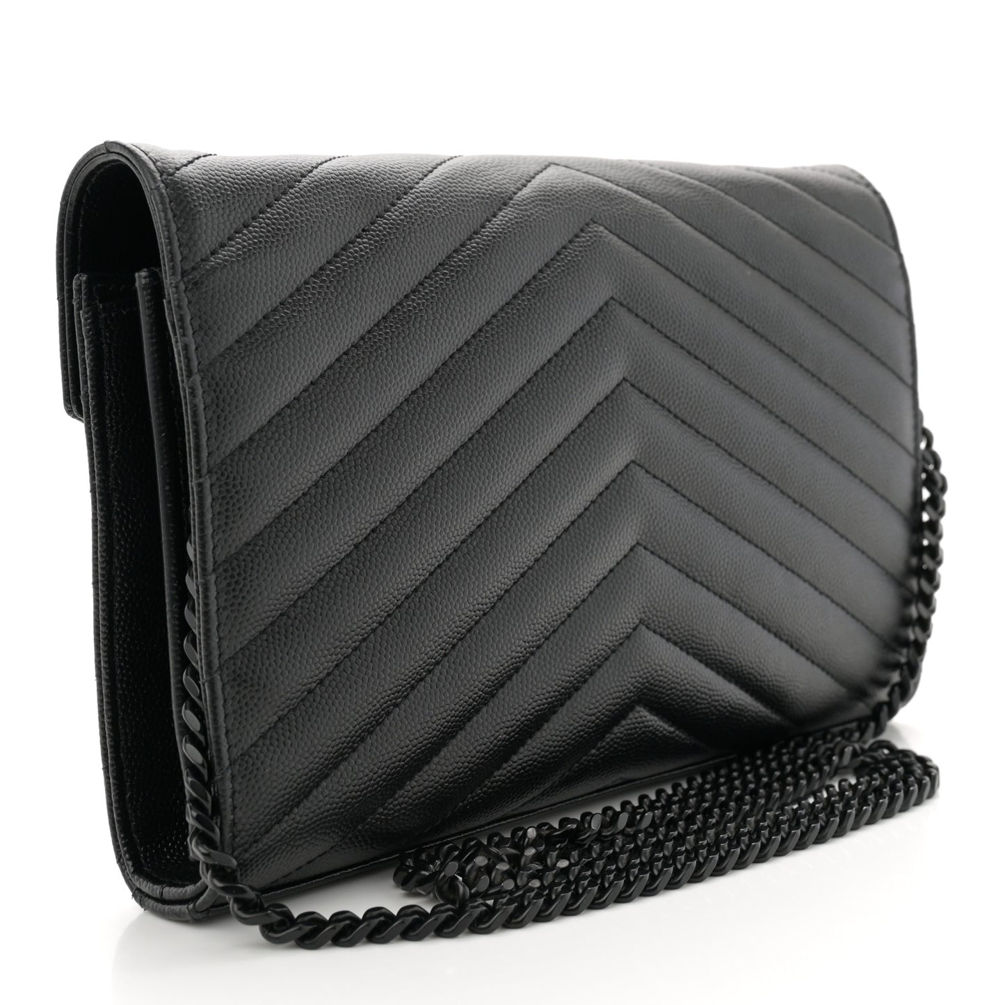 Grain De Poudre Matelasse Chevron Monogram Monochrome Chain Wallet Black