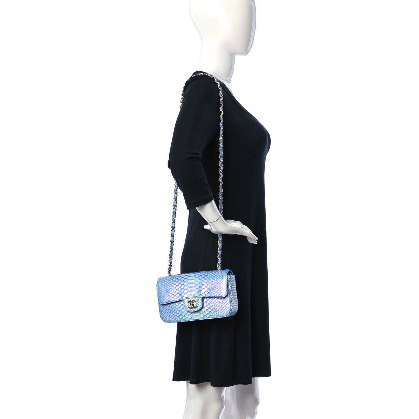 Iridescent Python Mini Rectangular Flap Blue
