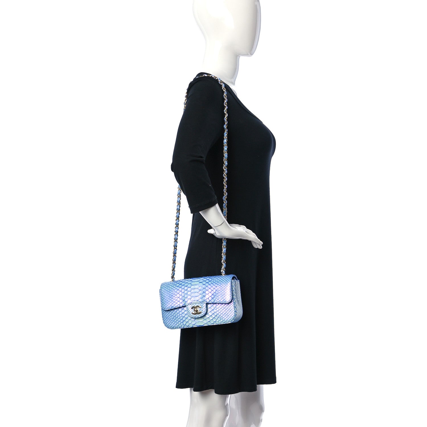 Chanel Iridescent Python Mini Rectangular Flap Blue 2 of 10
